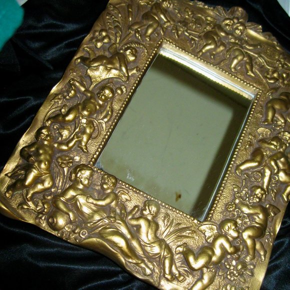 "GARGOYLES STUDIO BABY ANGELS FROLICKING AMONGST THE VINES & FLOWERS MIRROR" - Picture 10 of 10